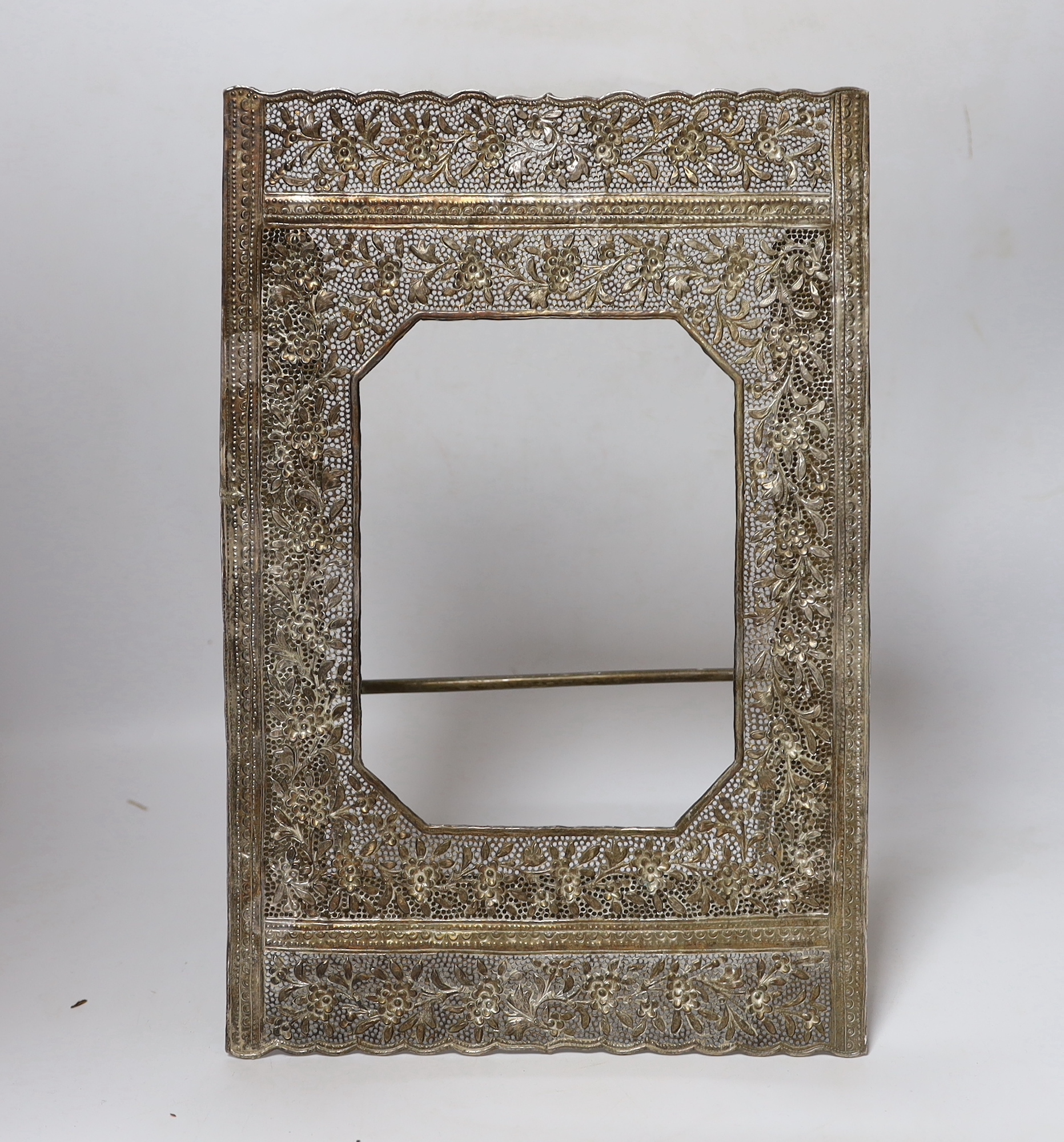 An Indian metal photo easel frame, 37 x 25cm total